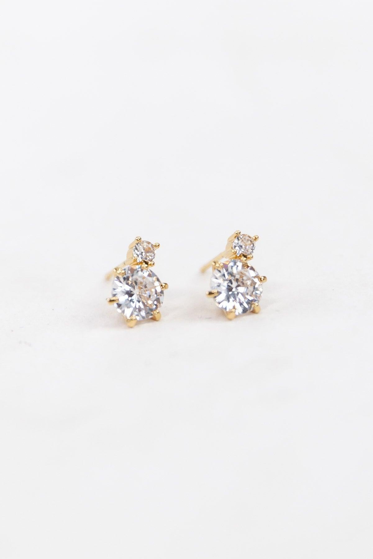 Gold Cubic Zirconia Stud Earrings