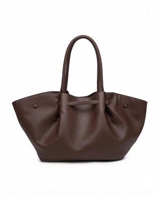 Brown leather handbag on a white background