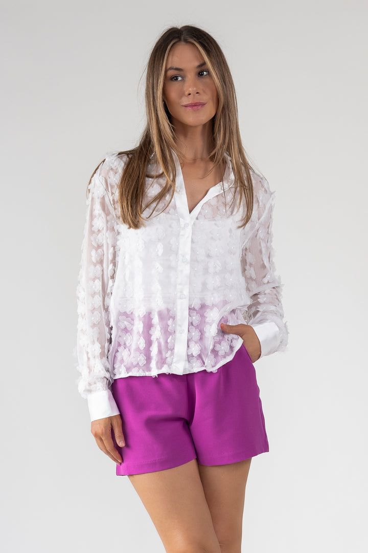 ASTR The Label Ioannis Floral Appliqué Shirt