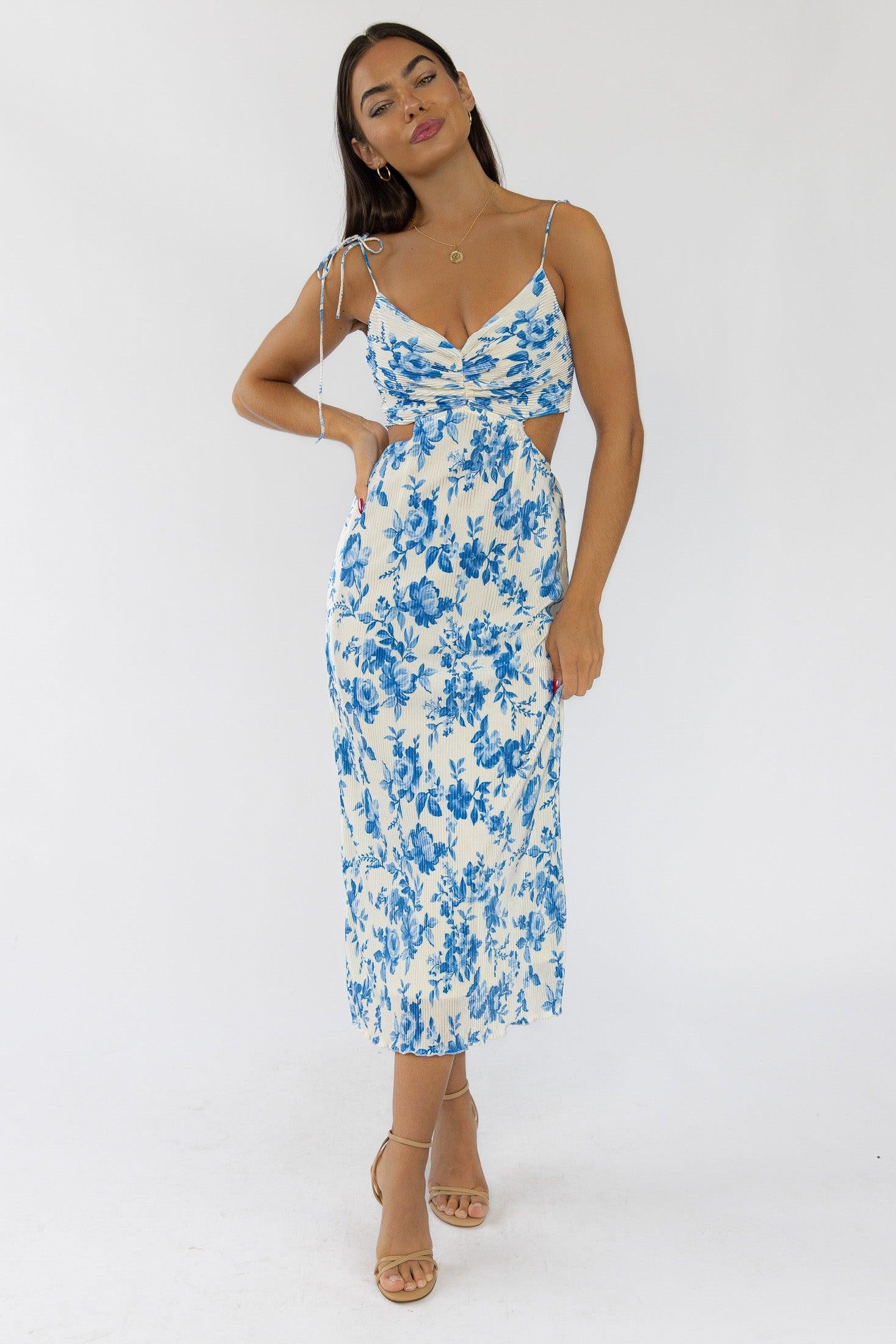 Adair Blue Floral Plisse Dress - Final Sale