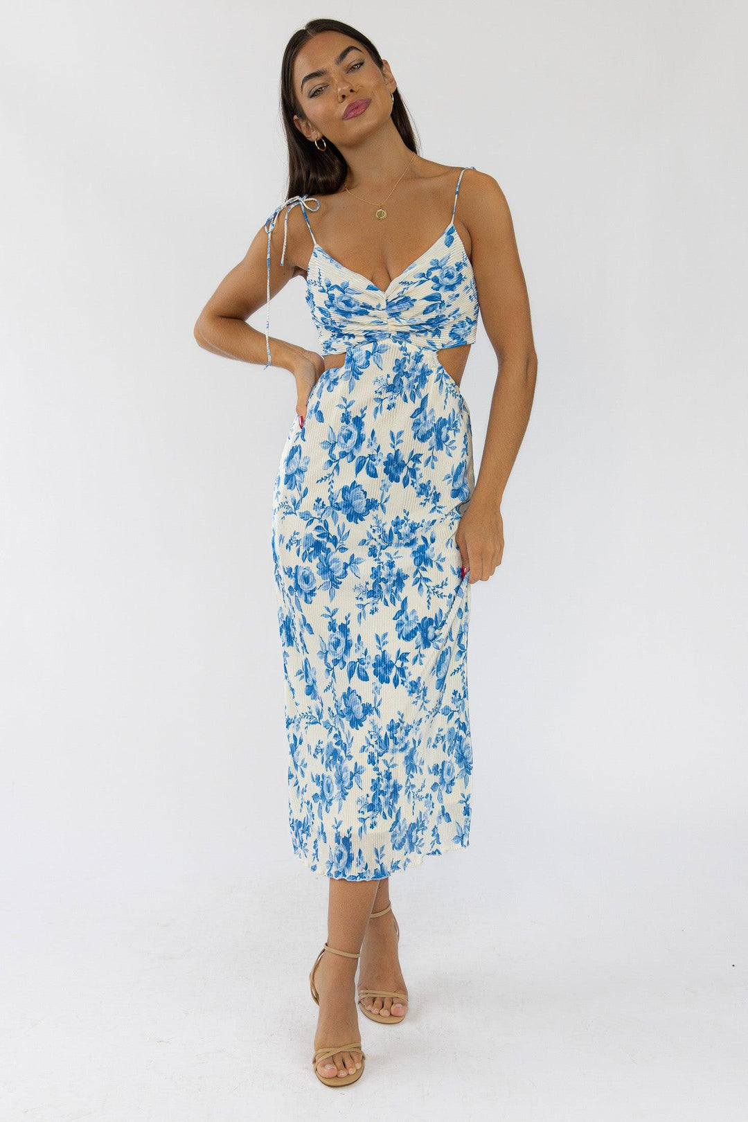 Adair Blue Floral Plisse Dress