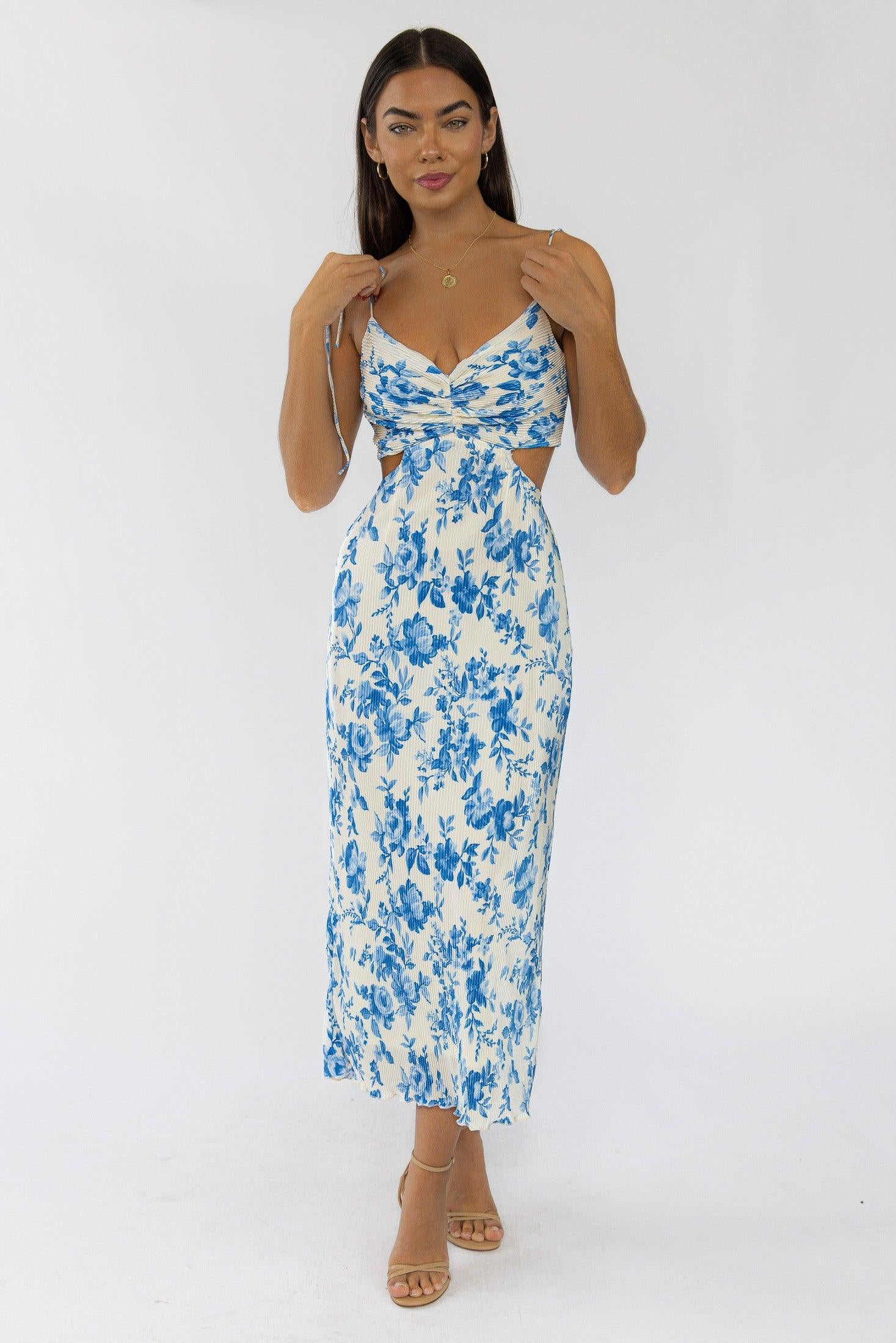 Adair Blue Floral Plisse Dress - Final Sale