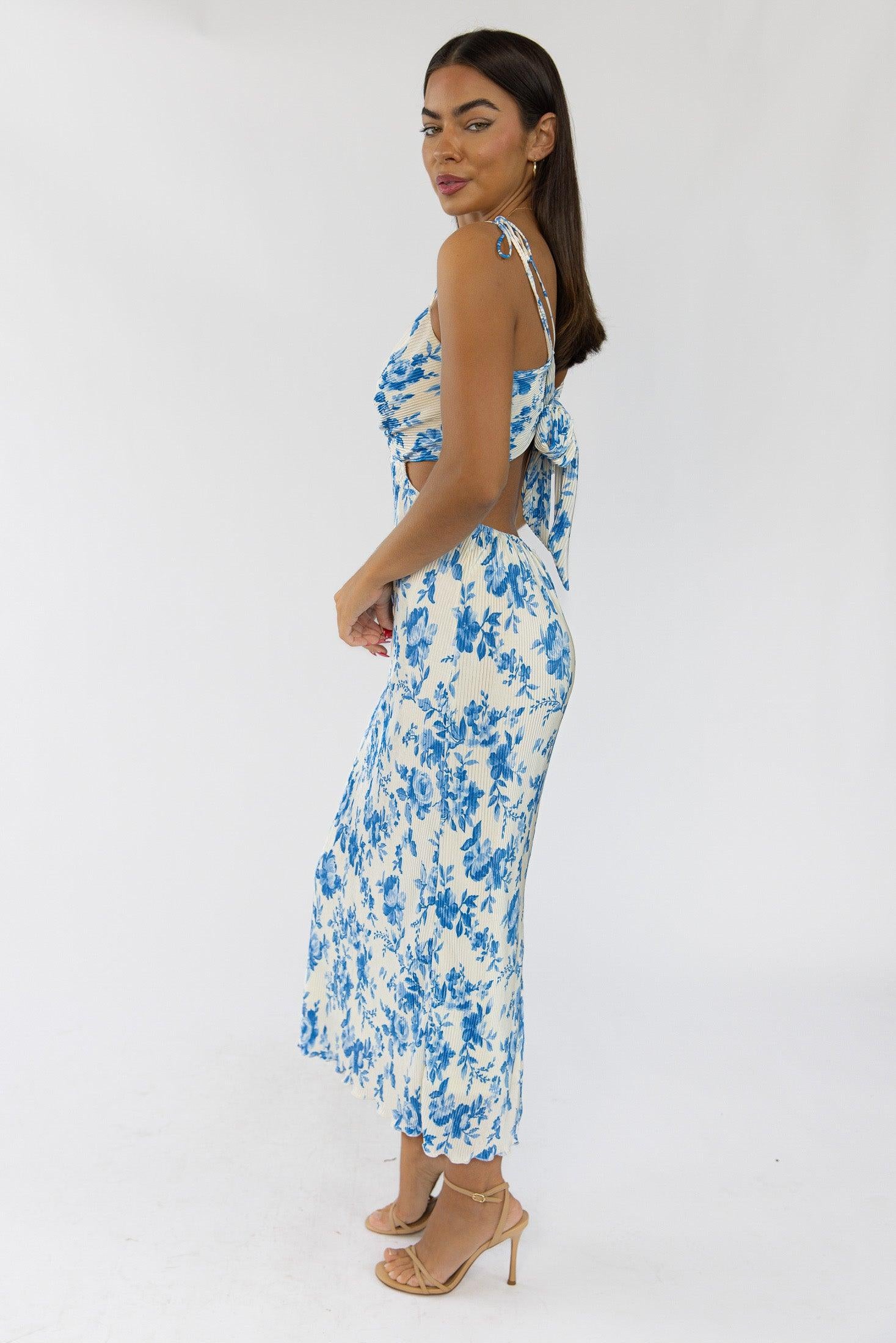 Adair Blue Floral Plisse Dress - Final Sale