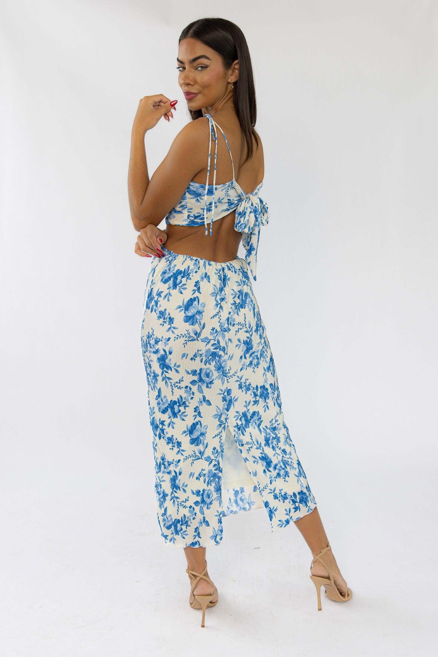 Adair Blue Floral Plisse Dress - Final Sale