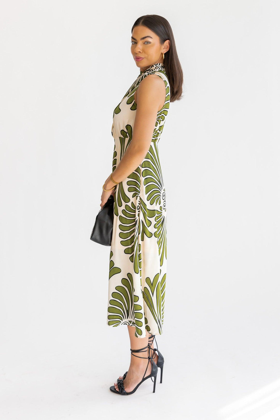 Alaina Olive Abstract Midi Dress - Final Sale