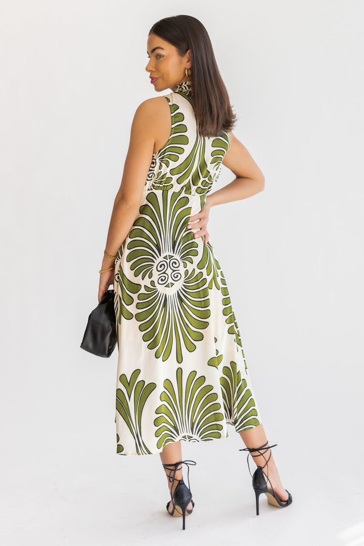 Alaina Olive Abstract Midi Dress - Final Sale