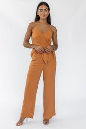 Alexa Tan Tie Waist Jumpsuit - Final Sale