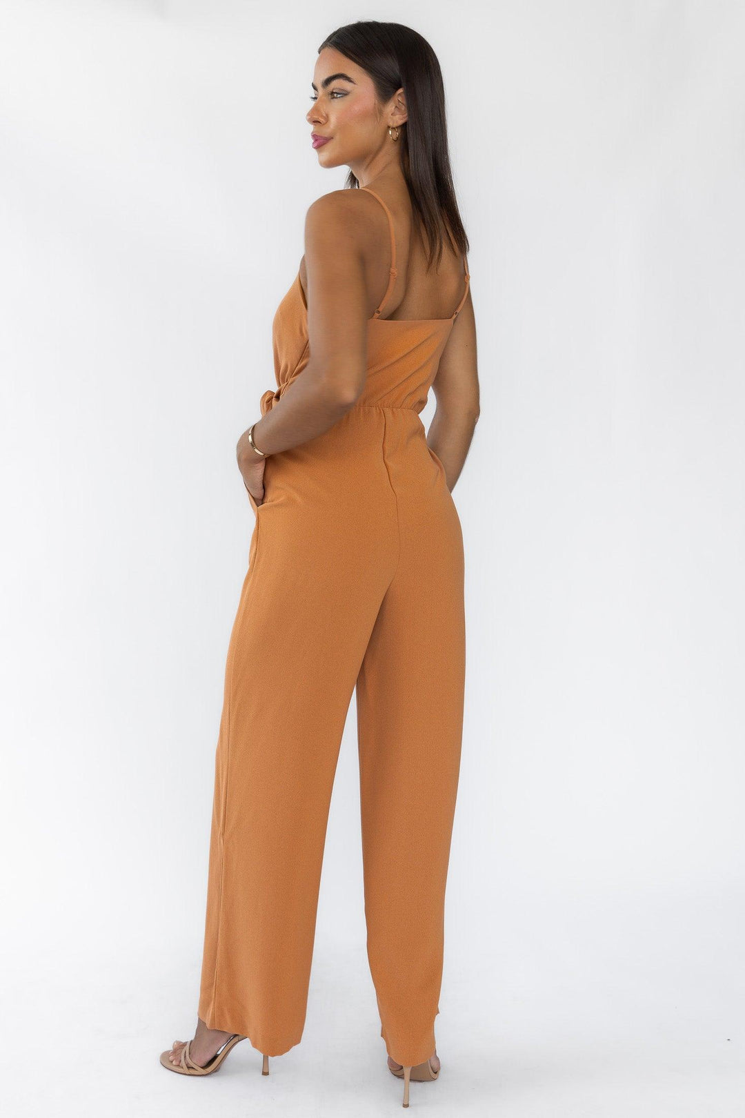 Alexa Tan Tie Waist Jumpsuit - Final Sale