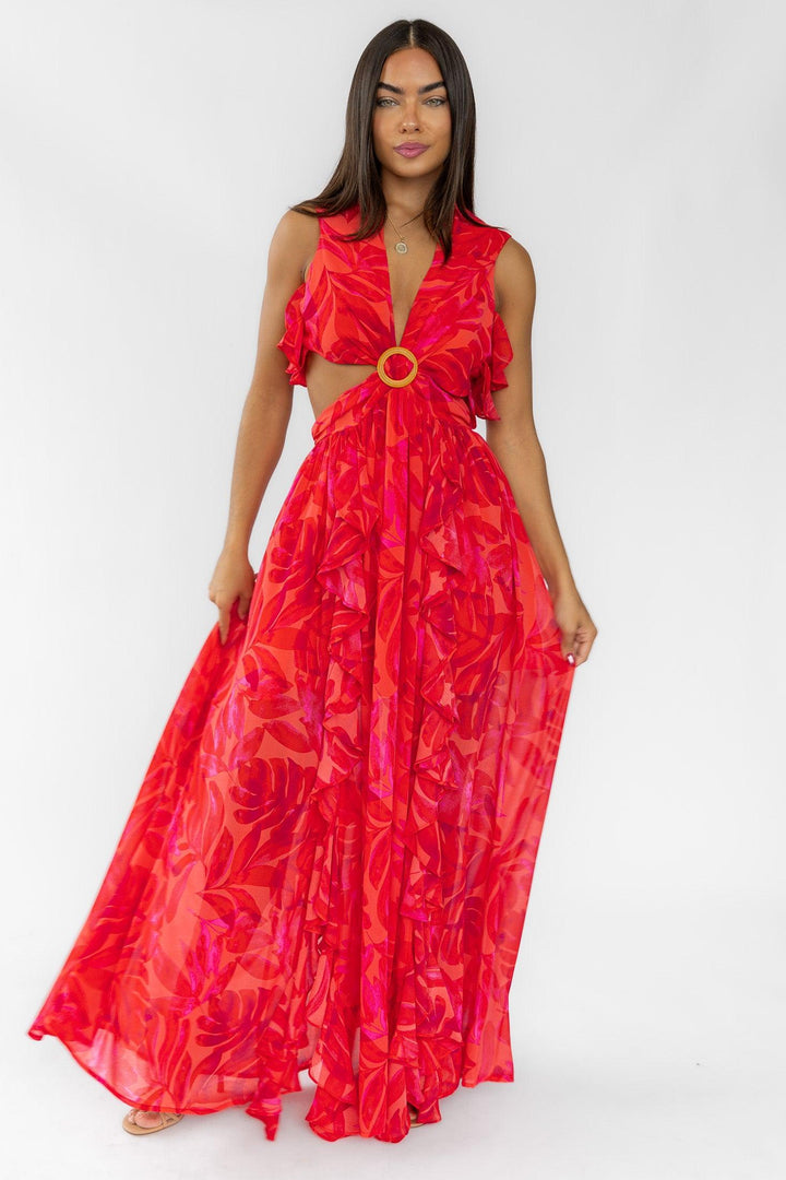 Athena Red Cutout Maxi Dress - Final Sale