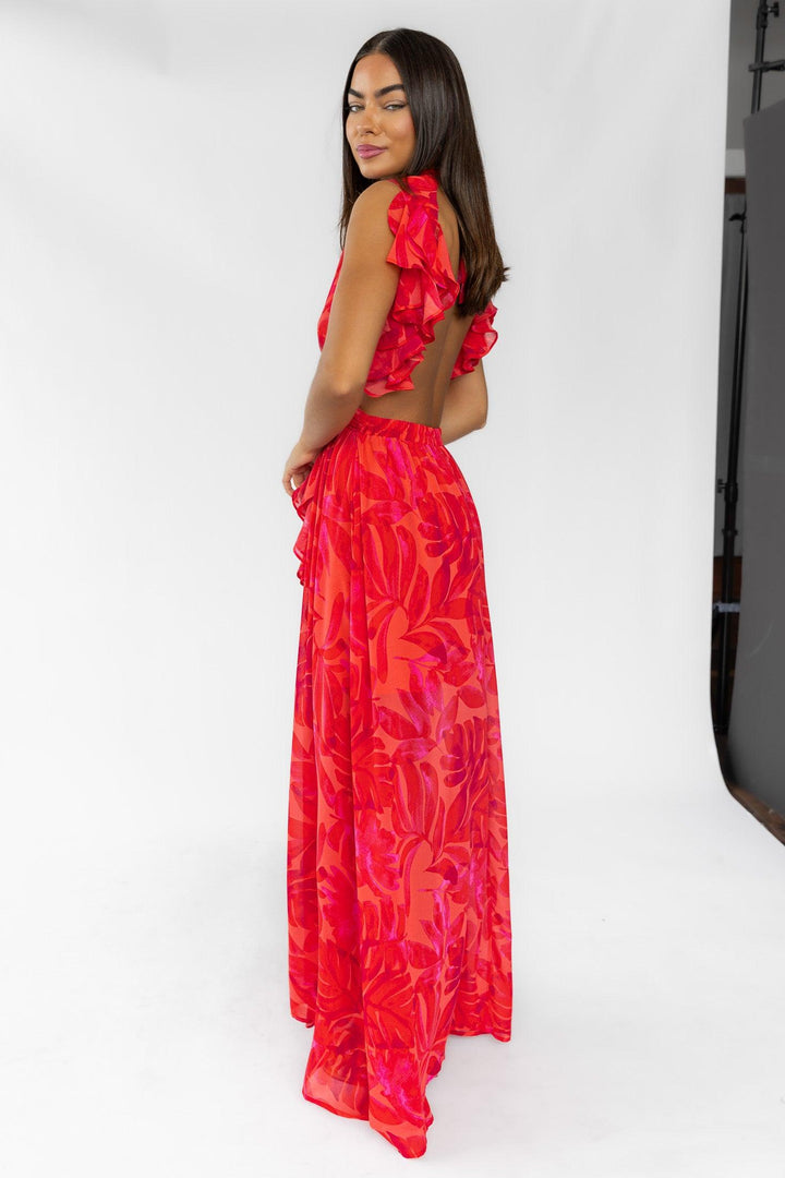 Athena Red Cutout Maxi Dress - Final Sale