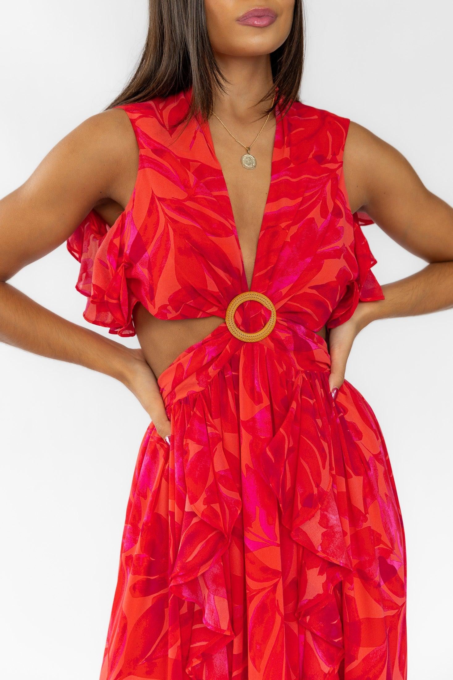 Athena Red Cutout Maxi Dress - Final Sale