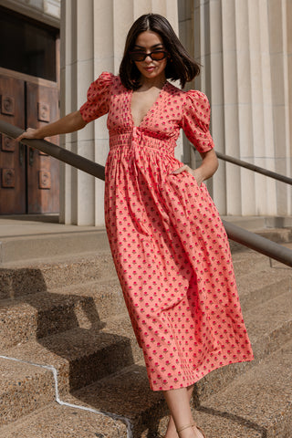 Beau Midi Dress - Coral Floral