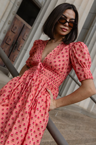 Beau Midi Dress - Coral Floral