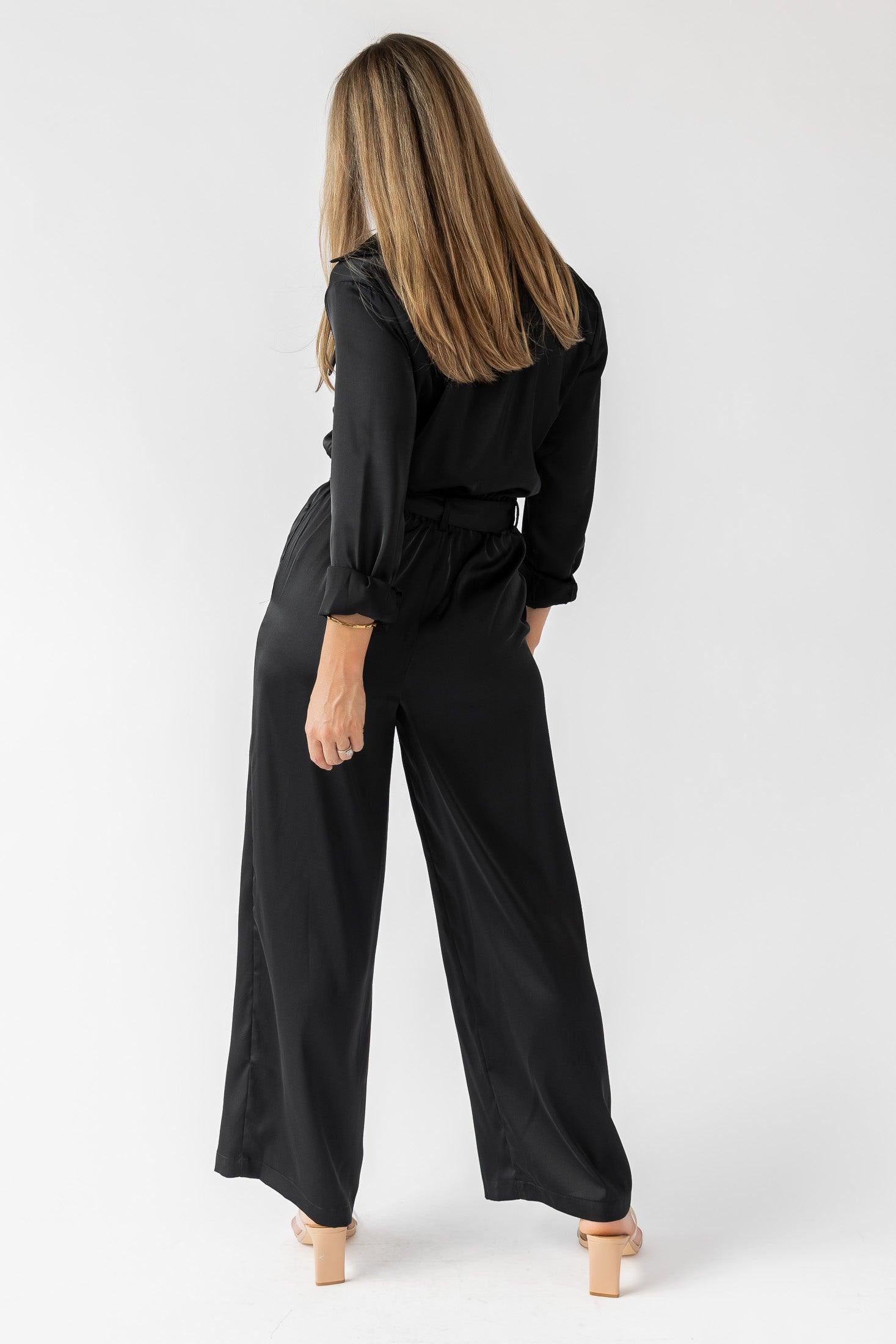 Beck Black Satin Jumpsuit