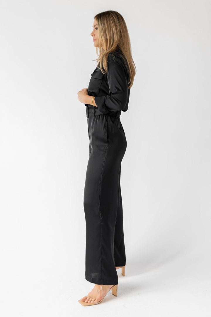 Beck Black Satin Jumpsuit - Final Sale