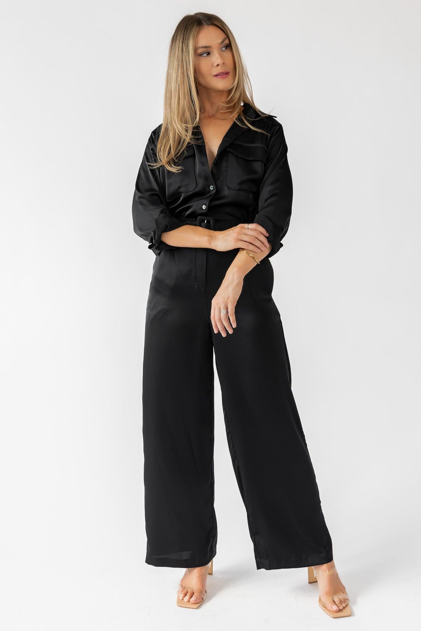 Beck Black Satin Jumpsuit