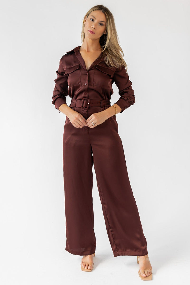 Beck Chocolate Satin Jumpsuit - Final Sale