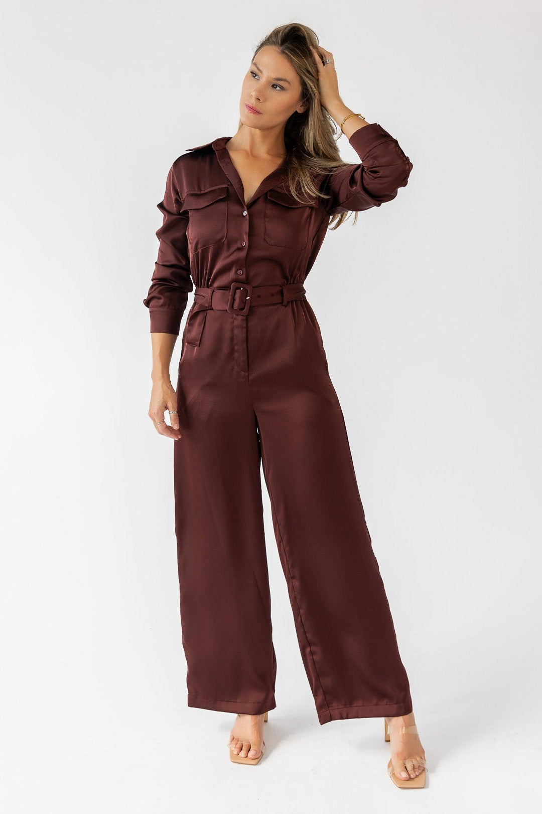 Beck Chocolate Satin Jumpsuit - Final Sale