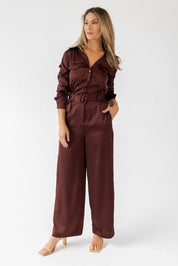 Beck Chocolate Satin Jumpsuit