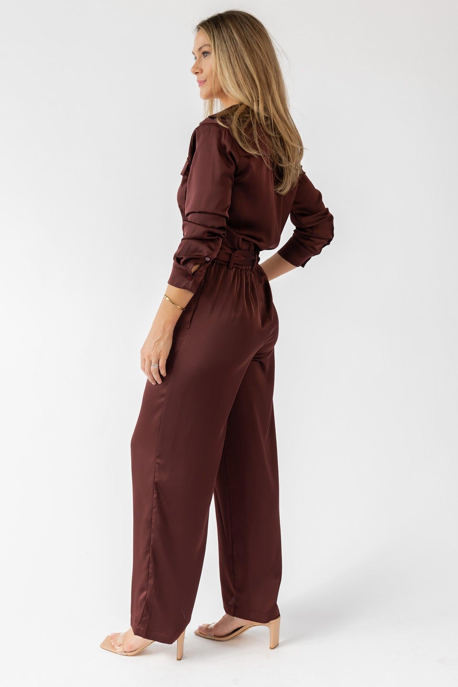 Beck Chocolate Satin Jumpsuit