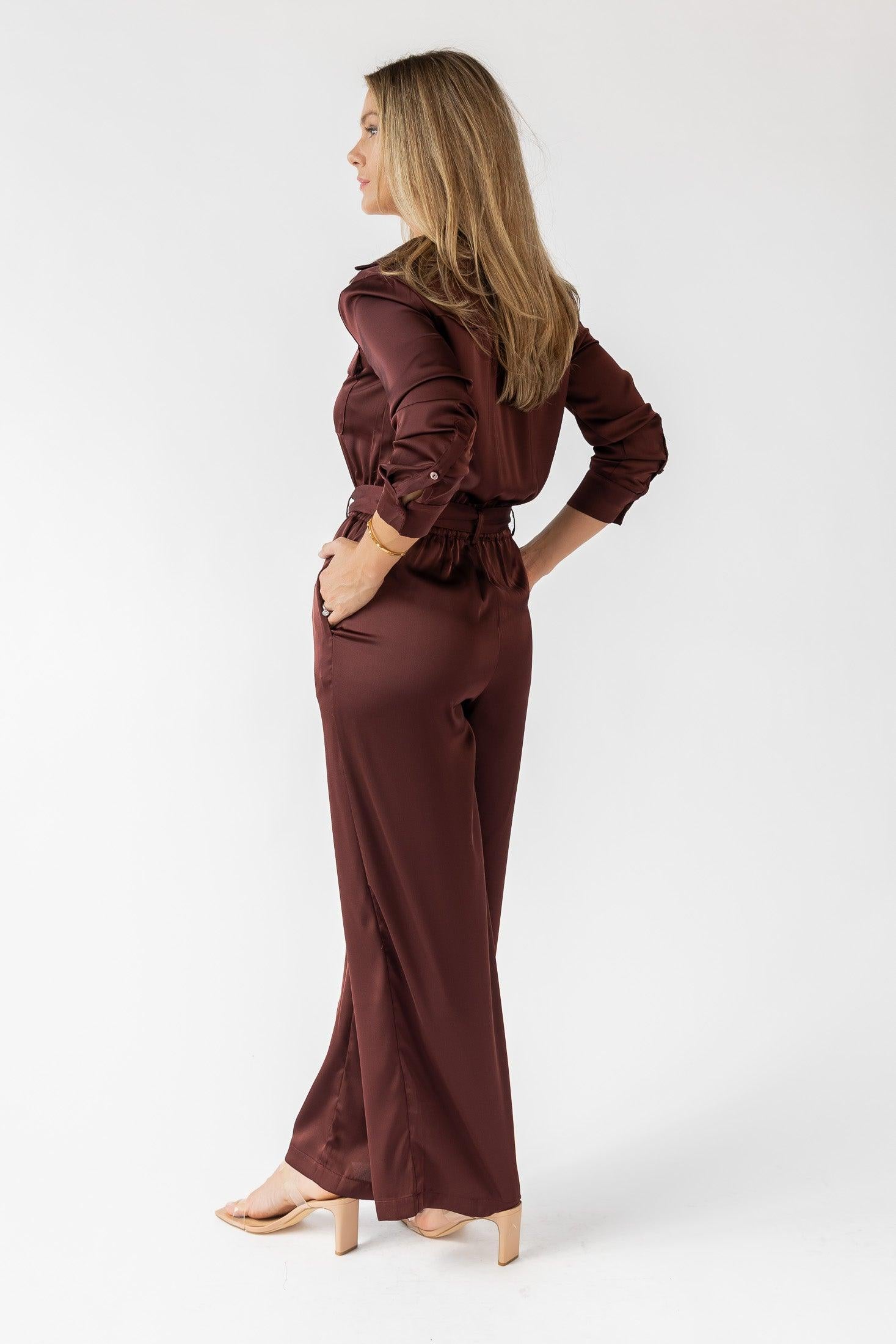 Beck Chocolate Satin Jumpsuit