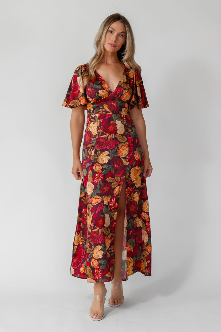 Birdie Burgundy Floral Maxi Dress