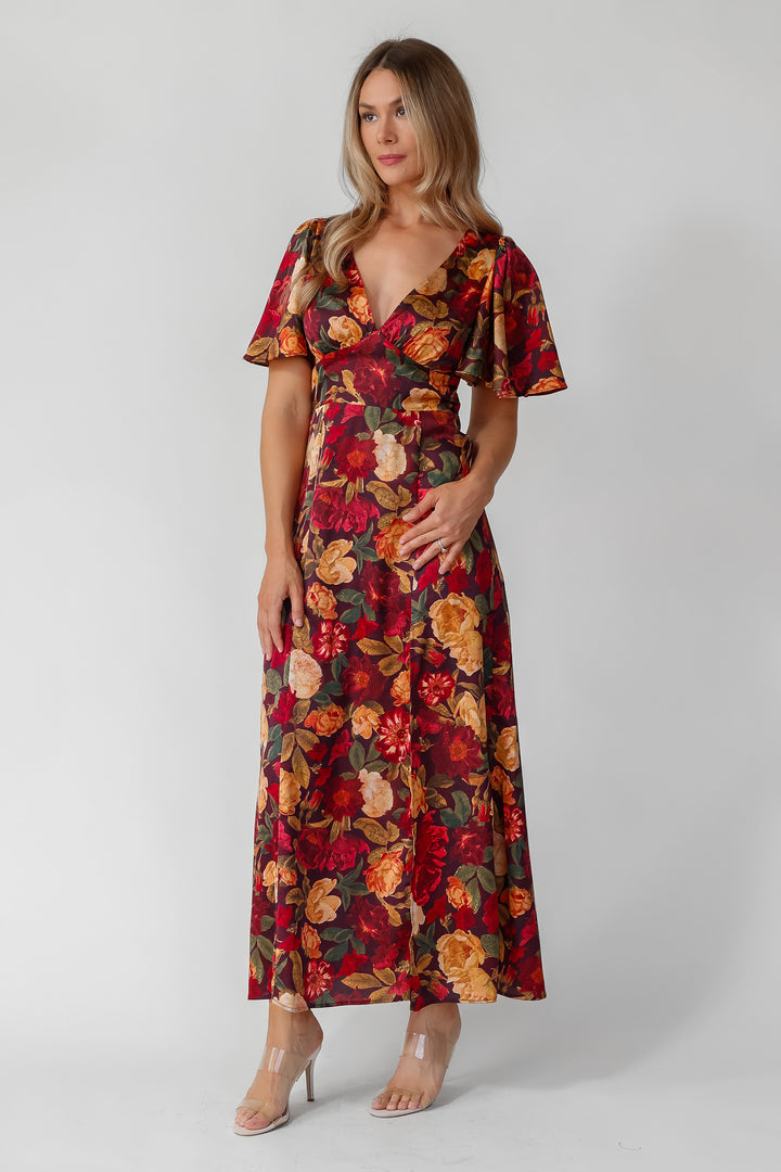 Birdie Burgundy Floral Maxi Dress