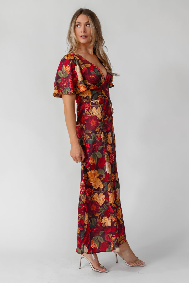 Birdie Burgundy Floral Maxi Dress