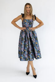 Breanna Navy Floral Jacquard Midi Dress