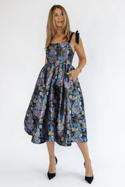 Breanna Navy Floral Jacquard Midi Dress