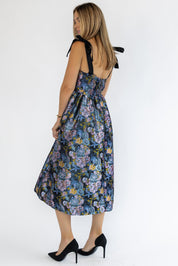 Breanna Navy Floral Jacquard Midi Dress