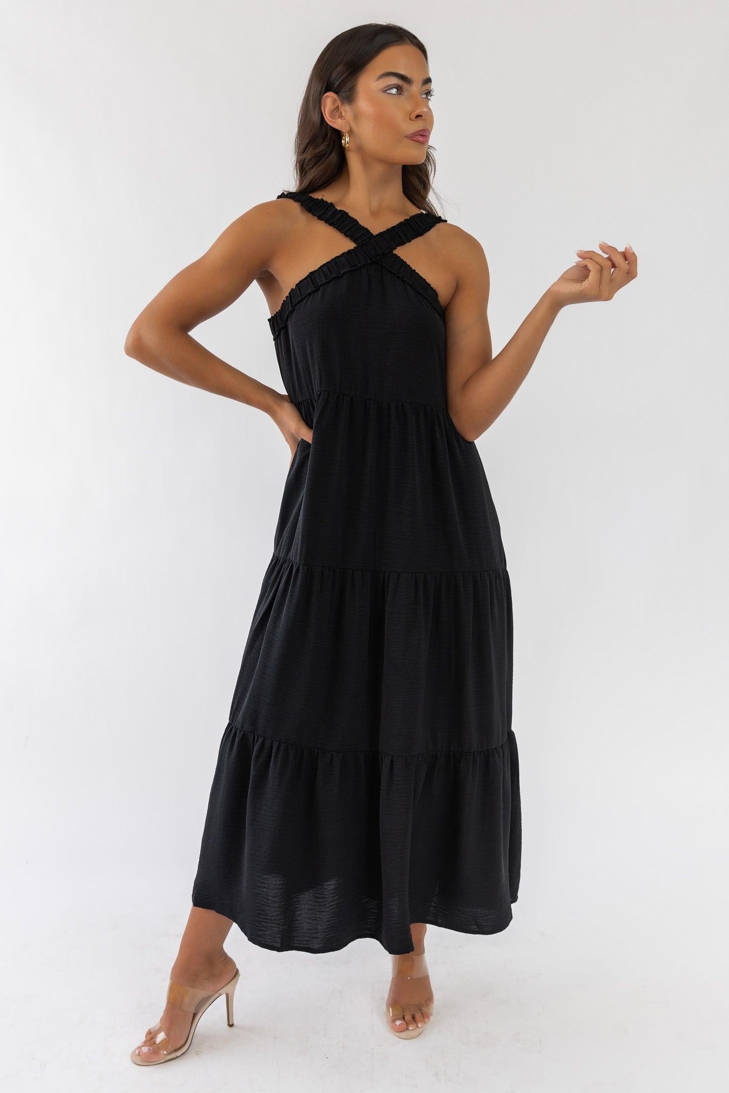 Brenna Black Halter Maxi Dress