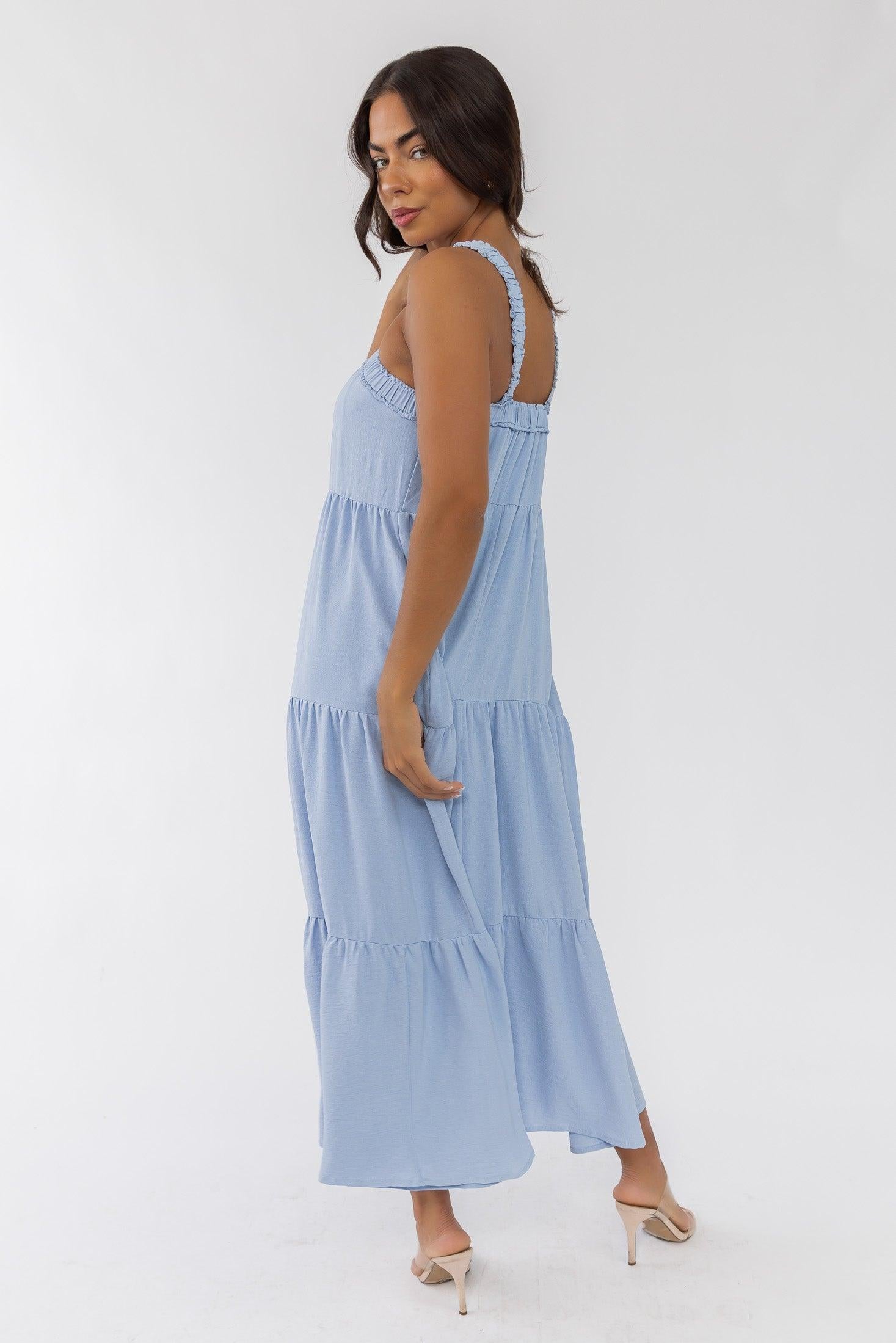 Brenna Blue Halter Maxi Dress