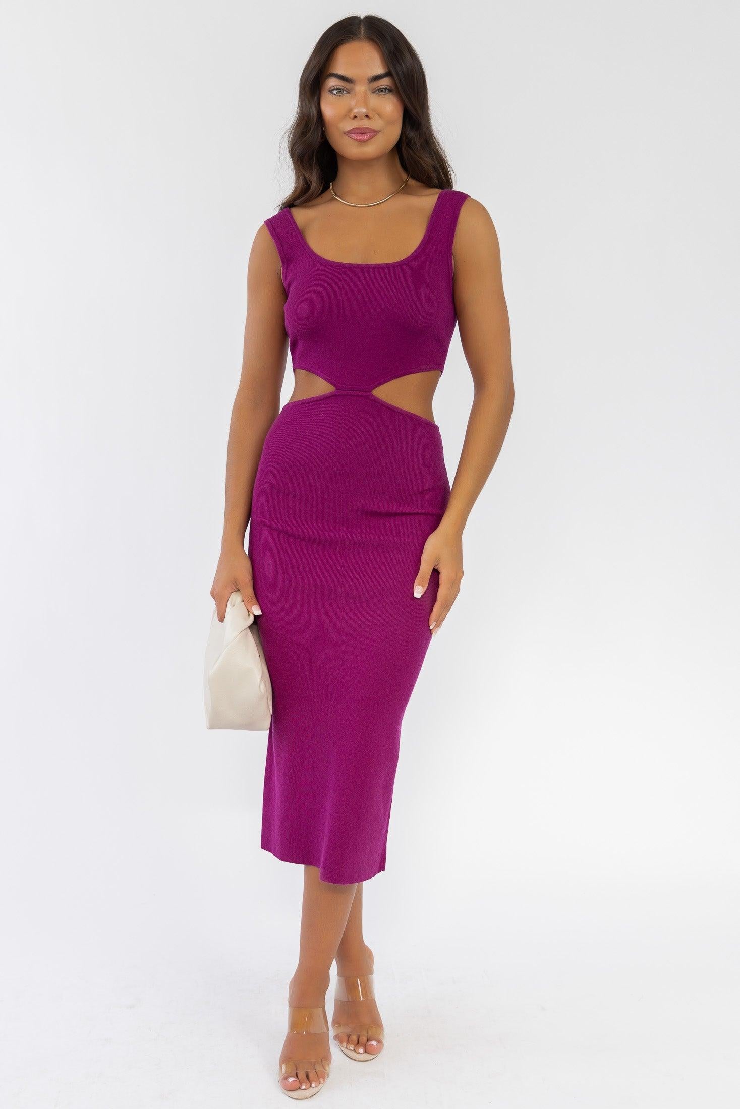 Brianne Magenta Cutout Midi Dress