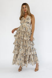 Calla Mocha Floral Tiered Maxi Dress - Final Sale