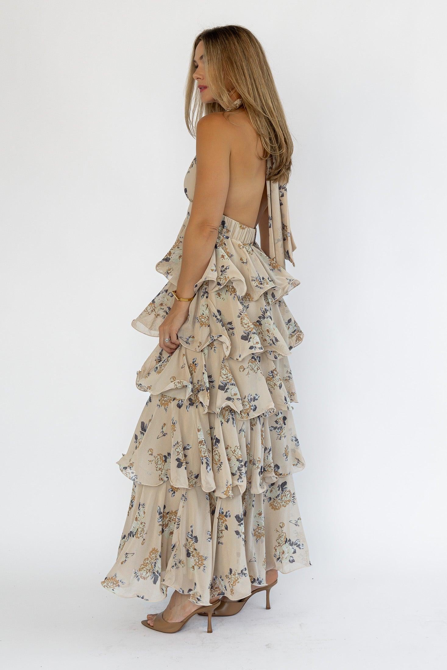 Calla Mocha Floral Tiered Maxi Dress - Final Sale