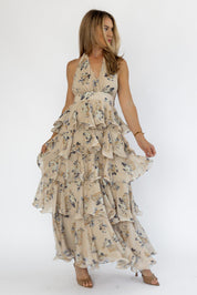 Calla Mocha Floral Tiered Maxi Dress - Final Sale