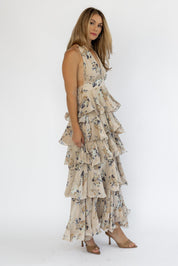 Calla Mocha Floral Tiered Maxi Dress - Final Sale