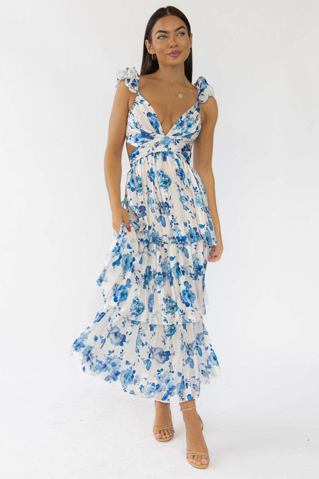 Carmen Blue Floral Maxi Dress - Final Sale