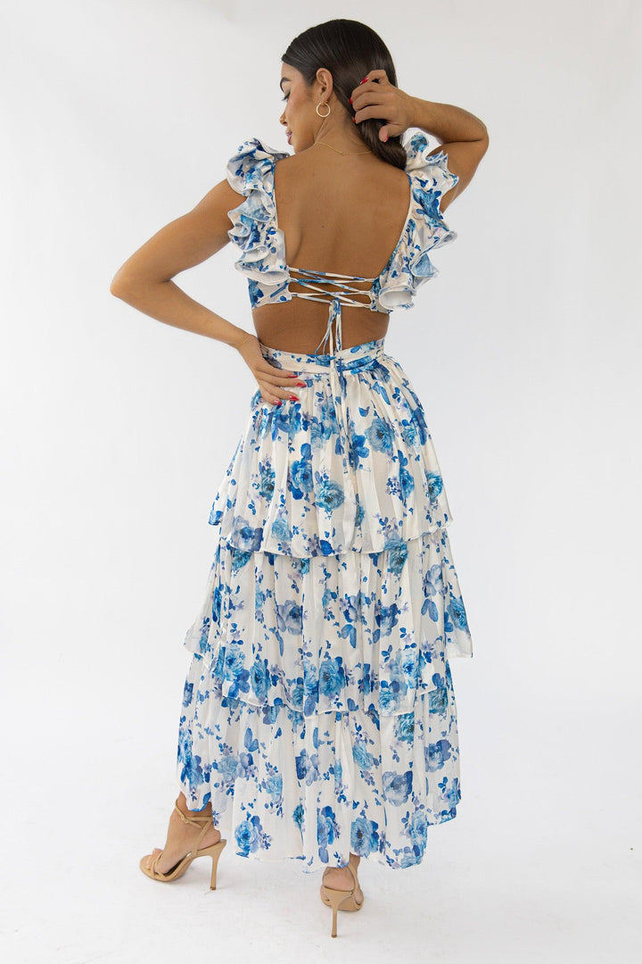 Carmen Blue Floral Maxi Dress - Final Sale