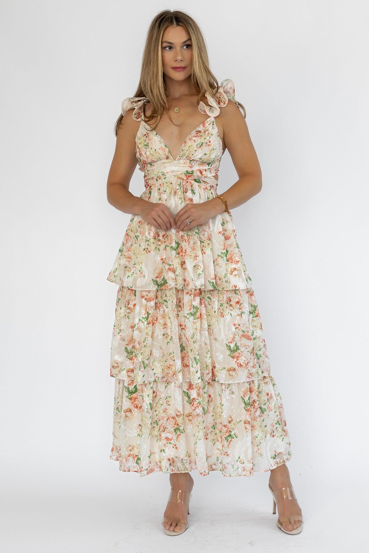 Carmen Cream Floral Maxi Dress