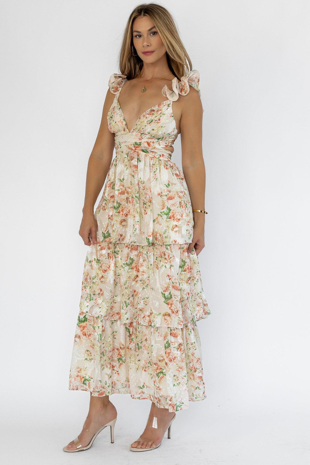 Carmen Cream Floral Maxi Dress - Final Sale