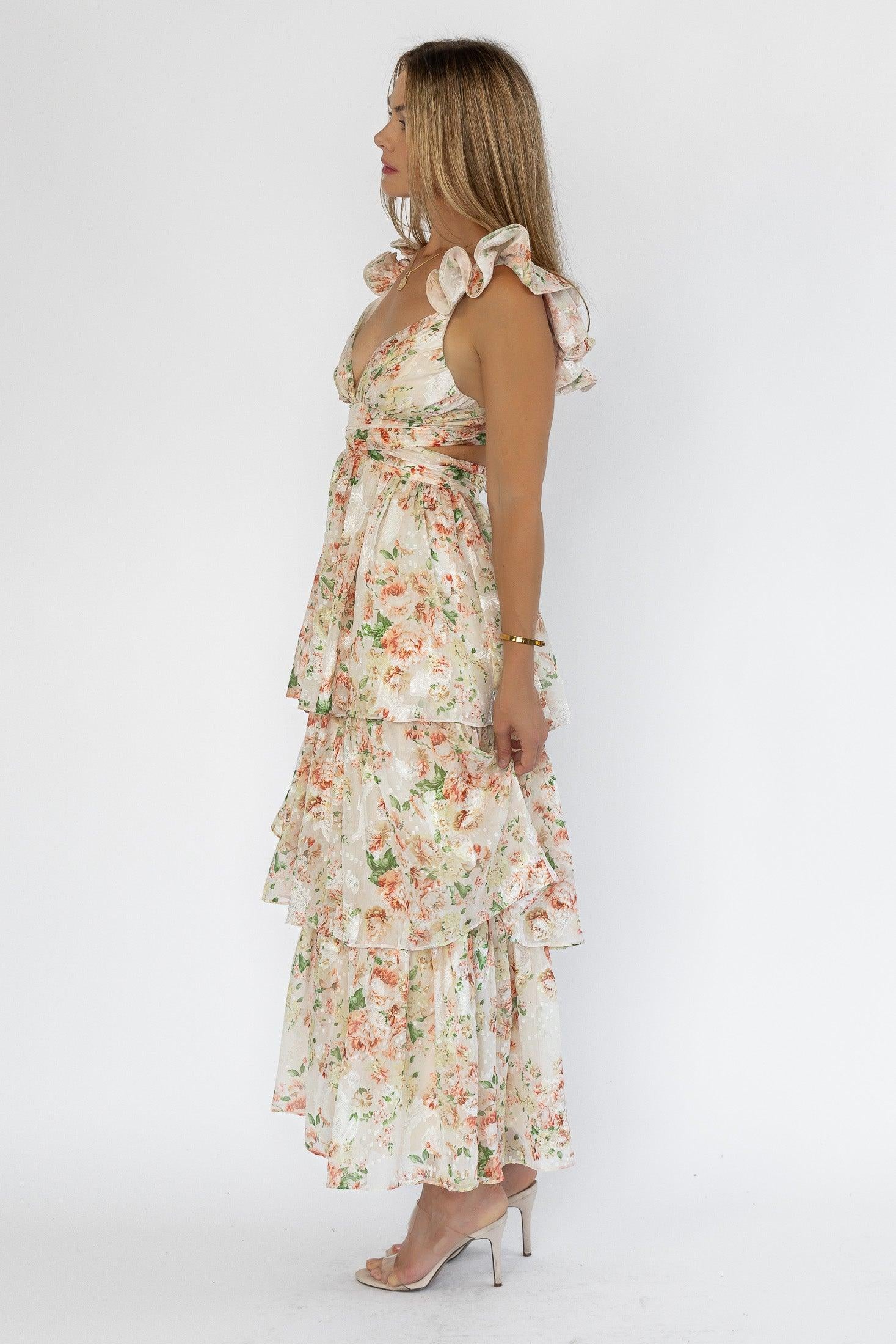 Carmen Cream Floral Maxi Dress