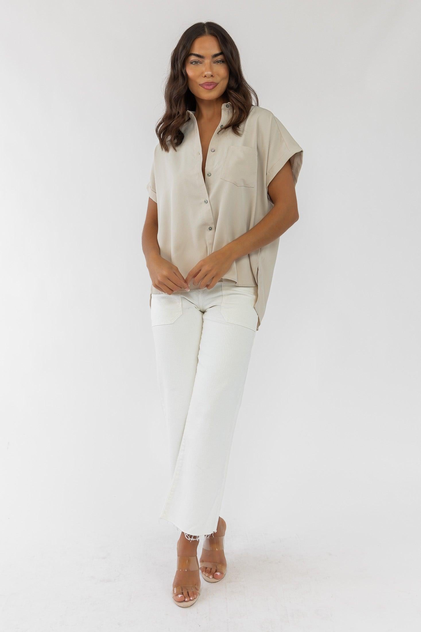 Clarke Ecru Button Down Top