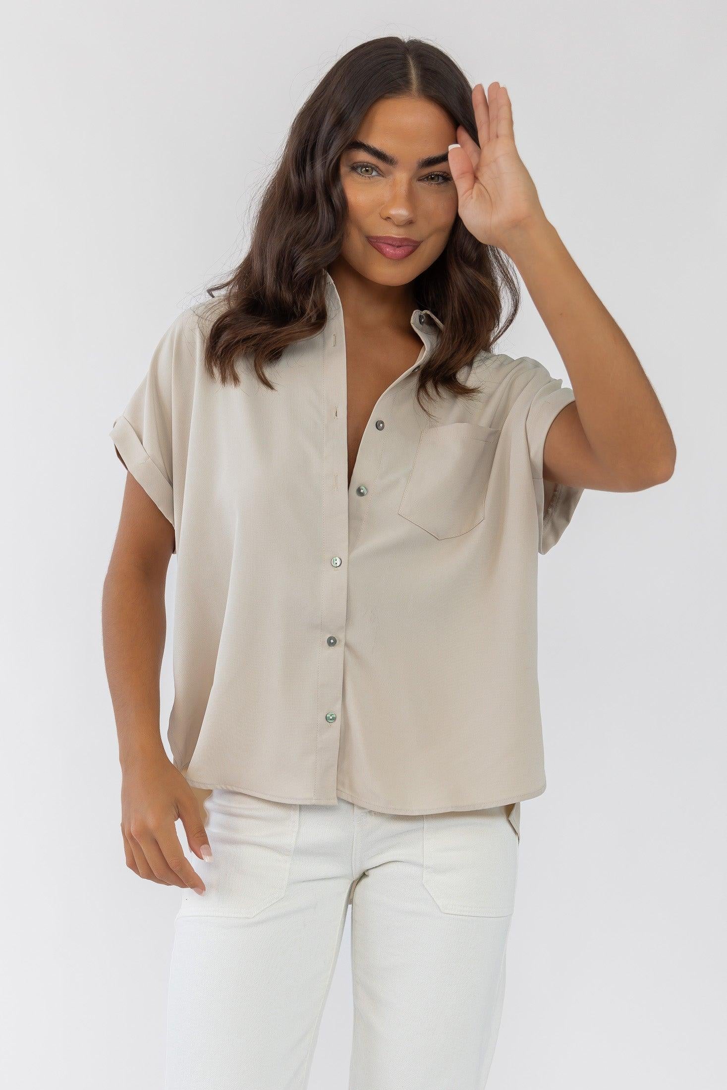 Clarke Ecru Button Down Top