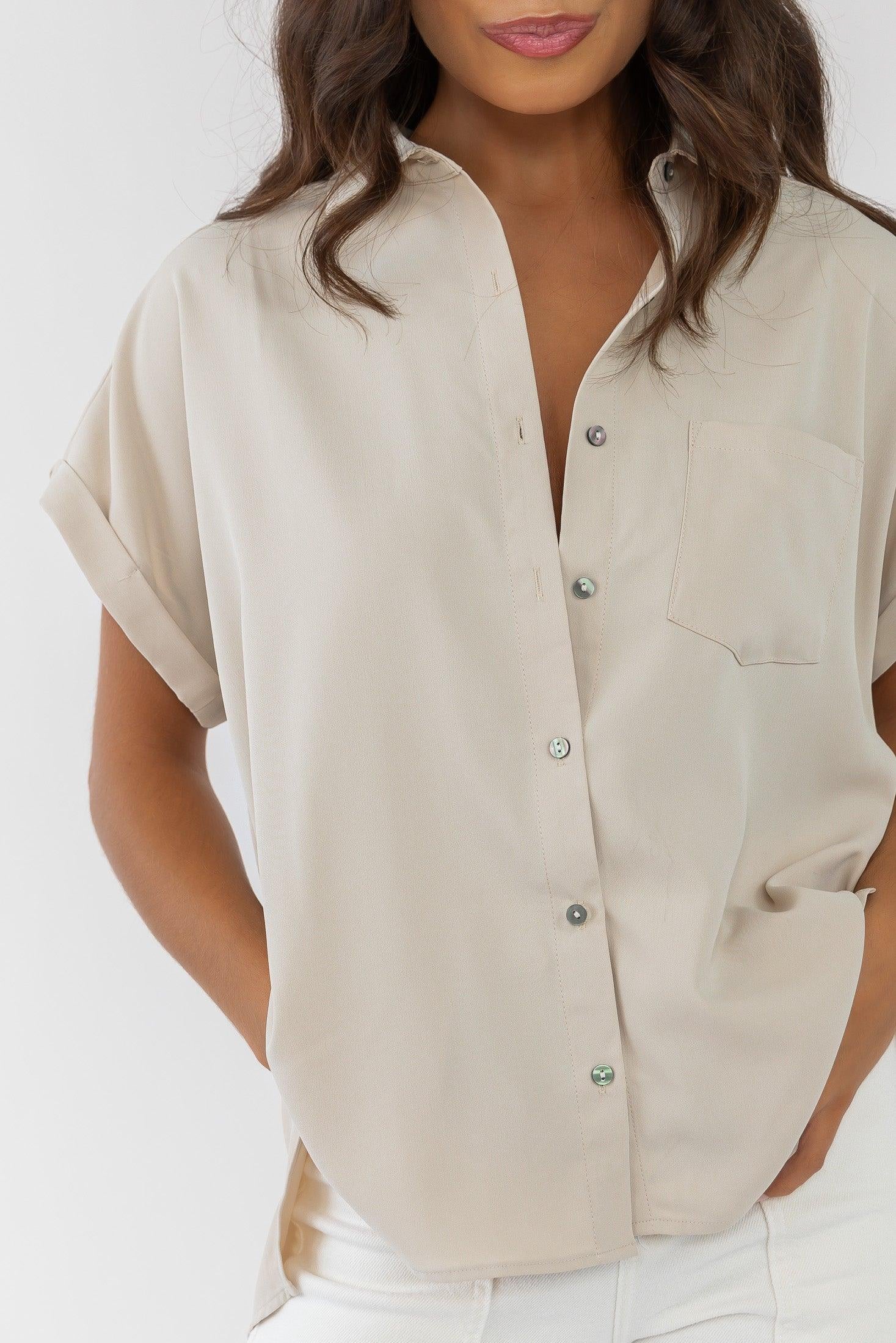 Clarke Ecru Button Down Top