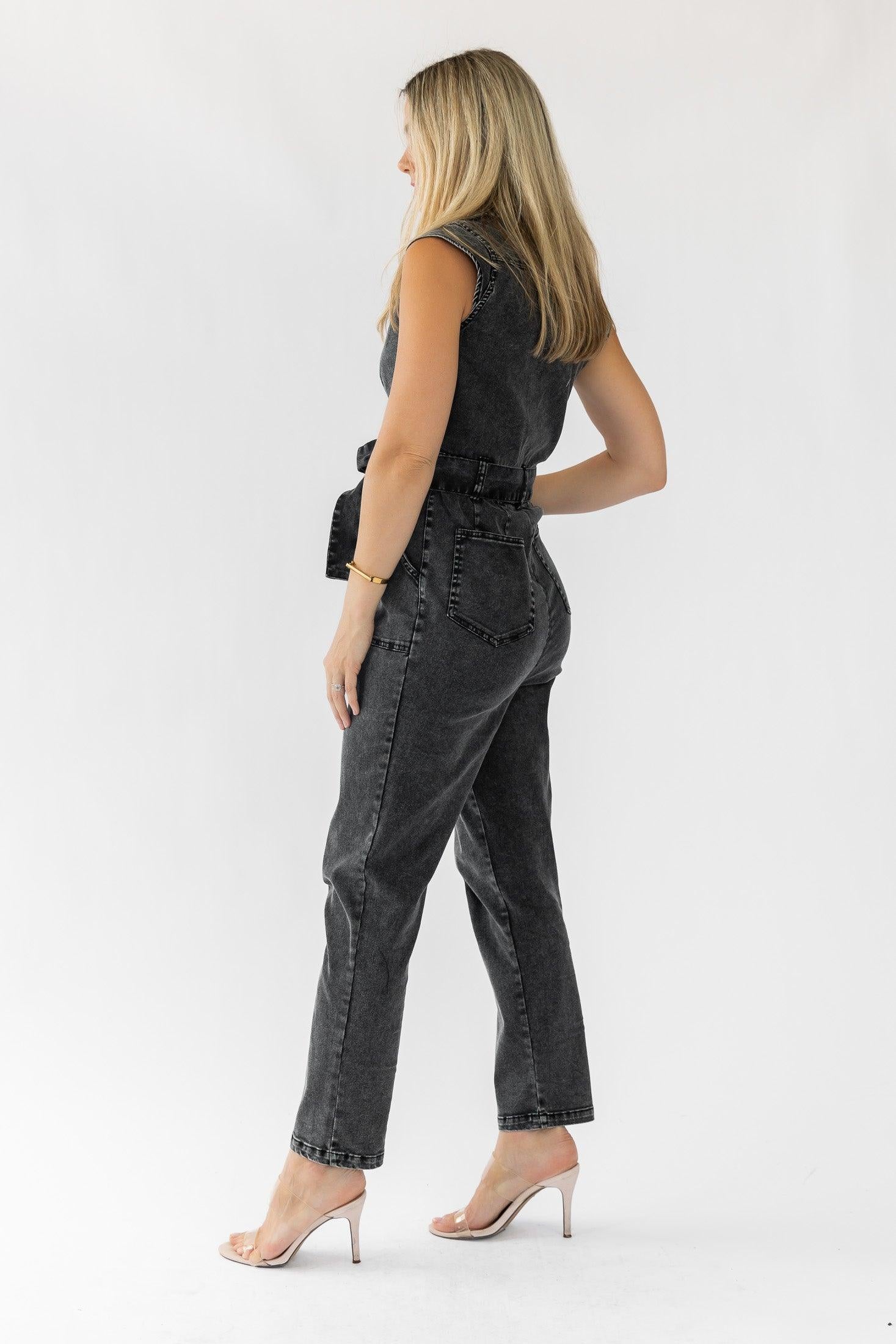 Corrine Black Cap Sleeve Jumpsuit - Final Sale