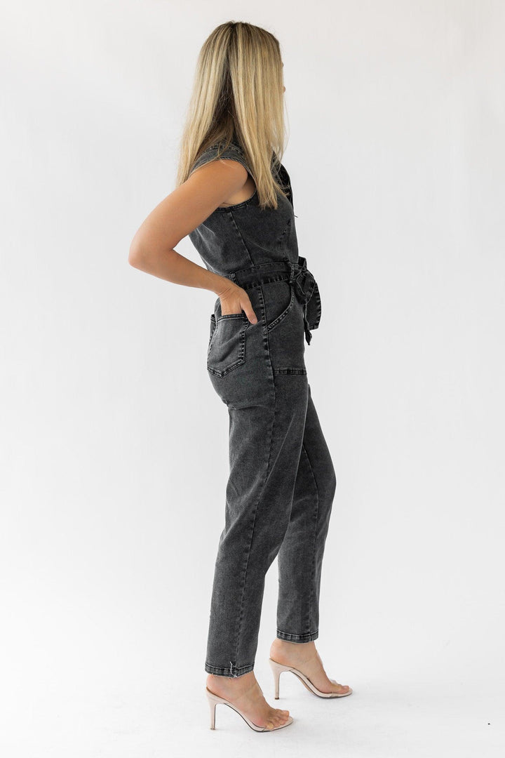 Corrine Black Cap Sleeve Jumpsuit - Final Sale