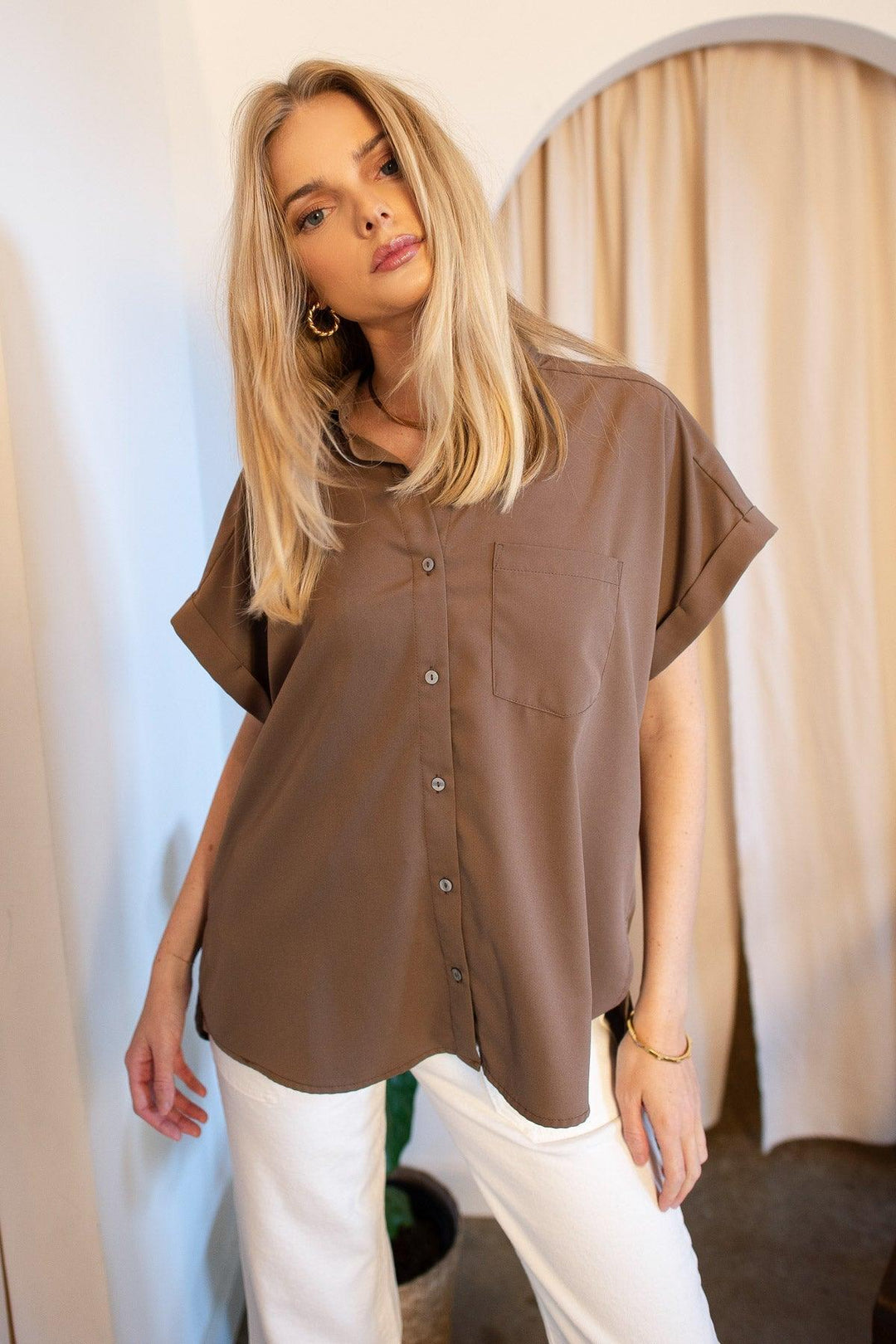 Clarke Mocha Button Down Top - Final Sale