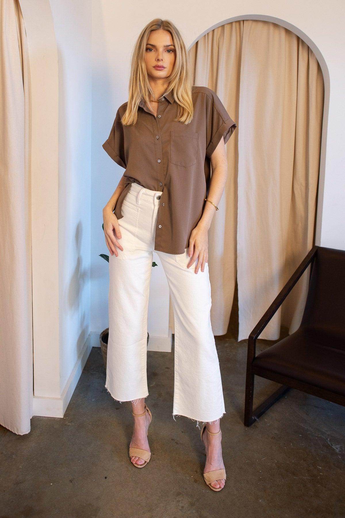 Clarke Mocha Button Down Top - Final Sale